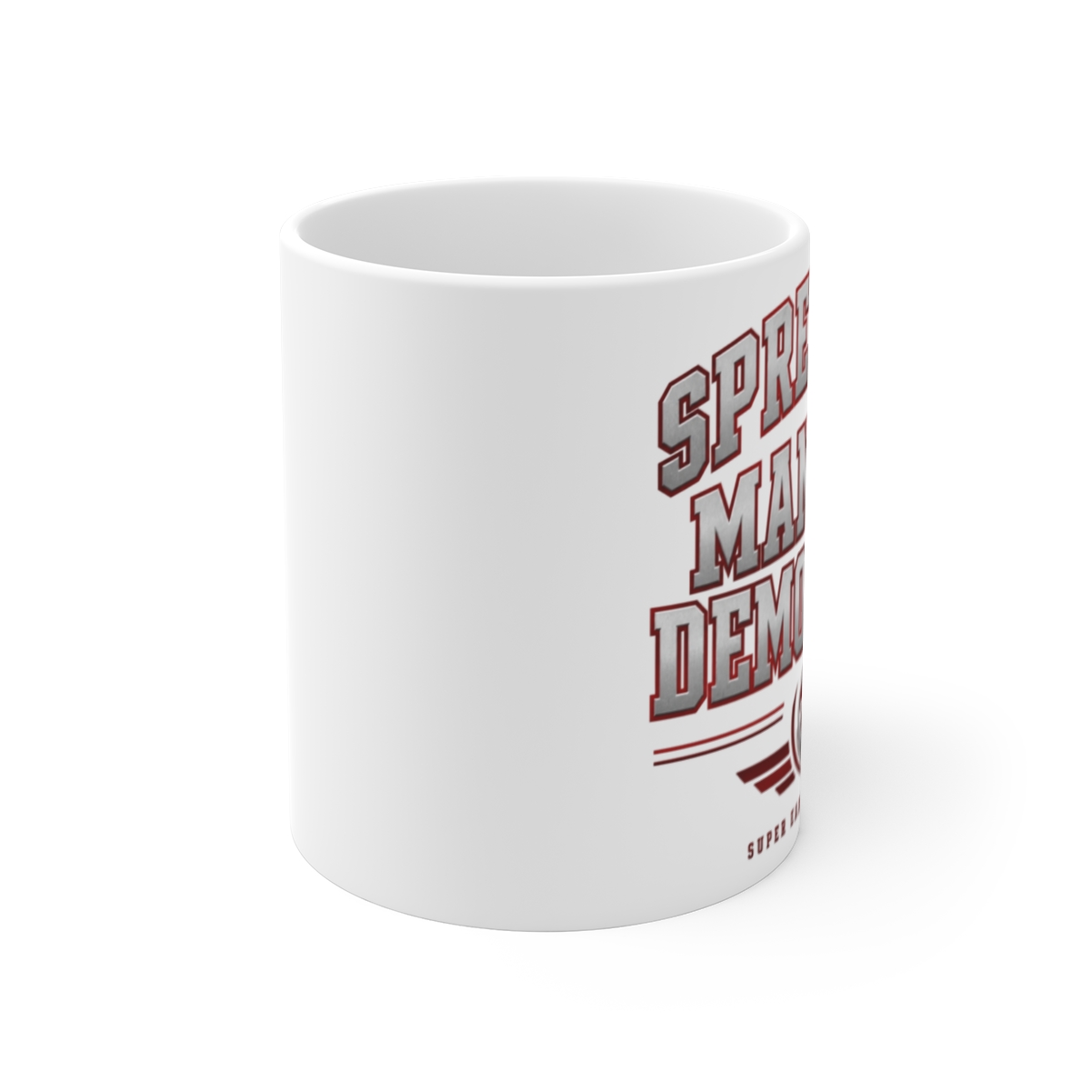 Helldivers "SPREADING MANAGED DEMOCRACY" White Mug - alternate angle 1, merchandise